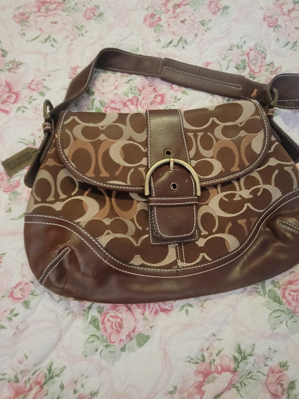 Coach Soho Signature Jacquard Flap Shoulder Bag Monogram Shoulder Bag in Brown